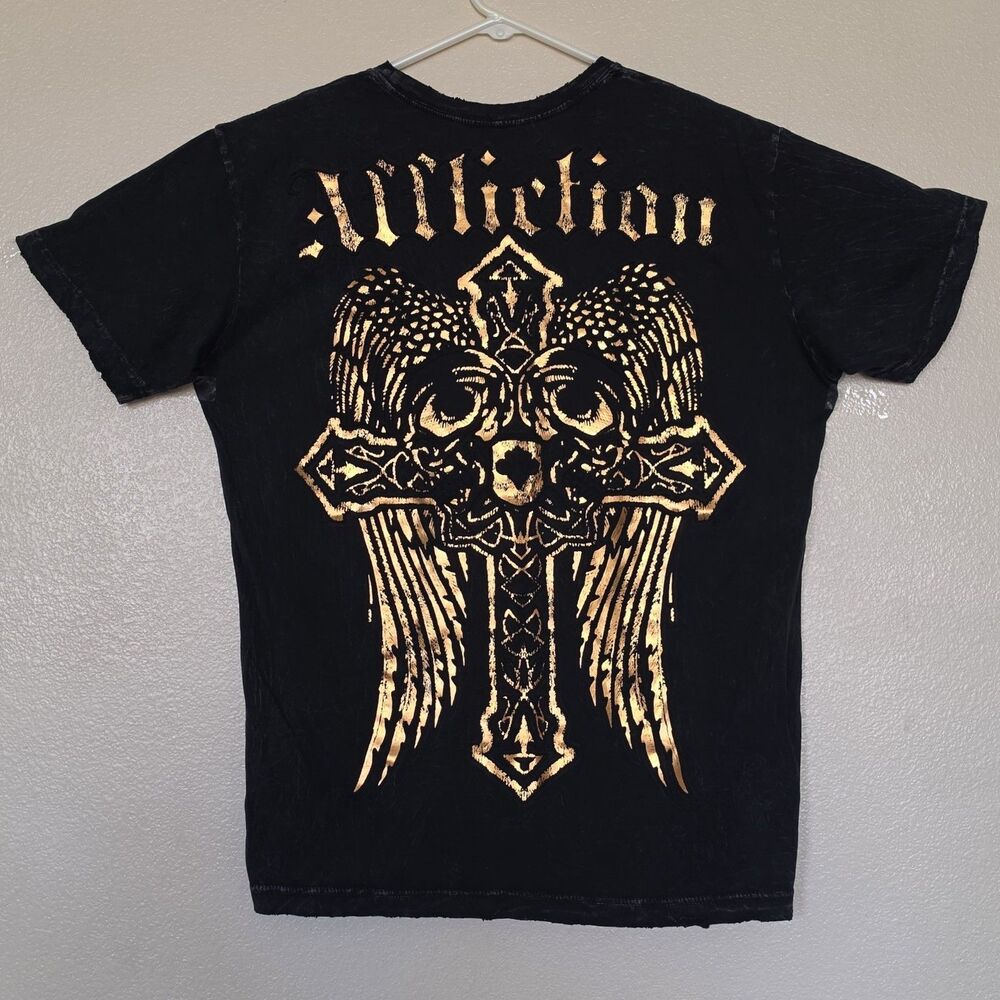 Affliction Jealous Souls Medium T-Shirt Cut Series Applique Cross Wings Rare